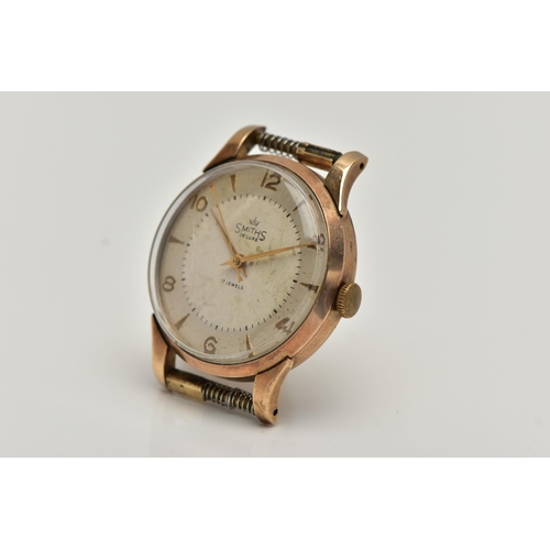 72 - A 9CT GOLD 'SMITHS DE LUXE' WATCH, manual wind, round two tone dial signed 'Smiths De Luxe, 17 Jewel... 