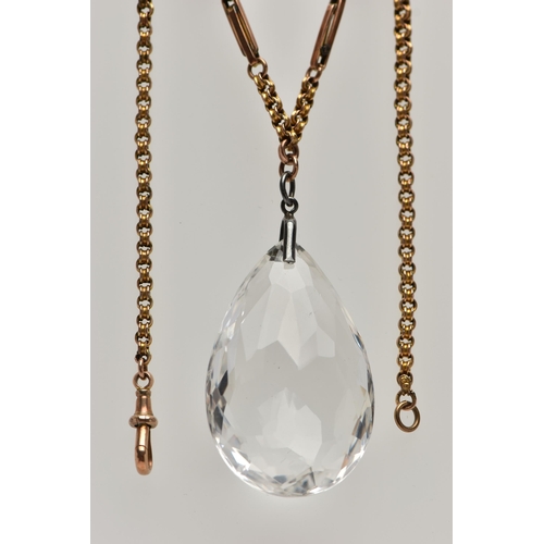 73 - AN EARLY 20TH CENTURY ROCK CRYSTAL PENDANT, TOGETHER WITH A VICTORIAN CHAIN, the faceted rock crysta... 