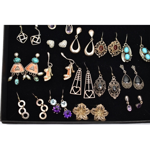 86 - A BOX OF ASSORTED EARRINGS, all white metal earrings for pierced ears, of various designs, some set ... 