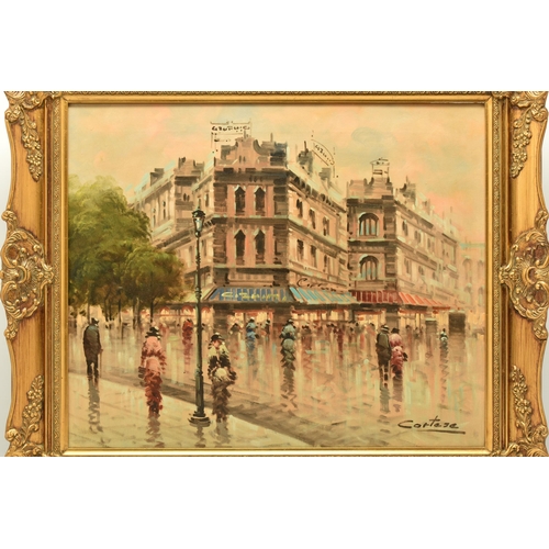 292 - CORTESE (CONTEMPORARY) 'PARIS IN THE RAIN', a Parisian street scene, signed bottom right, oil on can... 