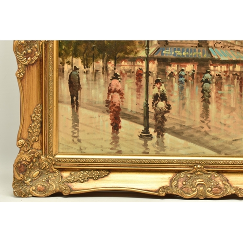 292 - CORTESE (CONTEMPORARY) 'PARIS IN THE RAIN', a Parisian street scene, signed bottom right, oil on can... 