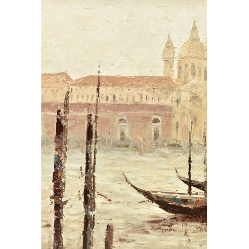 293 - BRIAN JULL (BRITISH 1949) VENETIAN SCENE WITH GONDOLAS, signed bottom right, oil on canvas, approxim... 