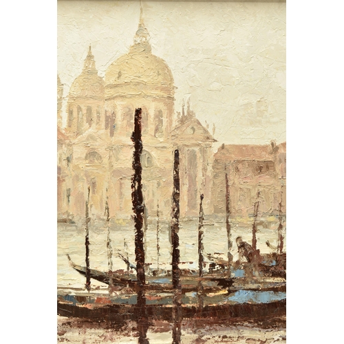 293 - BRIAN JULL (BRITISH 1949) VENETIAN SCENE WITH GONDOLAS, signed bottom right, oil on canvas, approxim... 