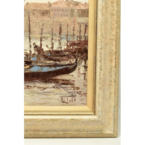 293 - BRIAN JULL (BRITISH 1949) VENETIAN SCENE WITH GONDOLAS, signed bottom right, oil on canvas, approxim... 