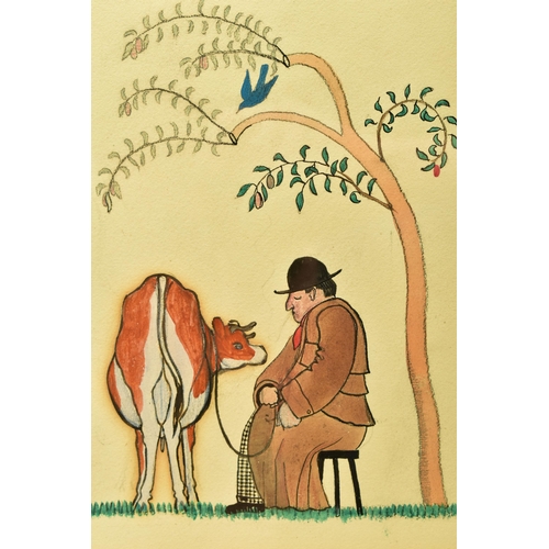 303 - ATTRIBUTED TO ALBERT RUTHERSTON (1881-1953) AN ILLUSTRATION DEPICTING A MAN WITH A COW, no visible s... 