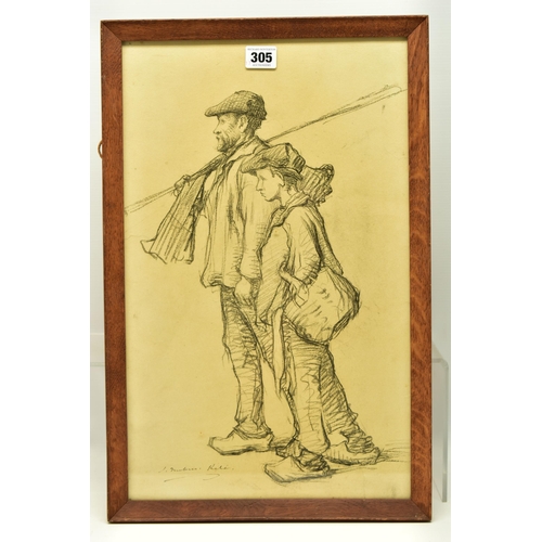 305 - JOSEPH MILNER KITE (1862-1946) FISHERMAN AND BOY, a sketch of two male figures, the man holding a fi... 