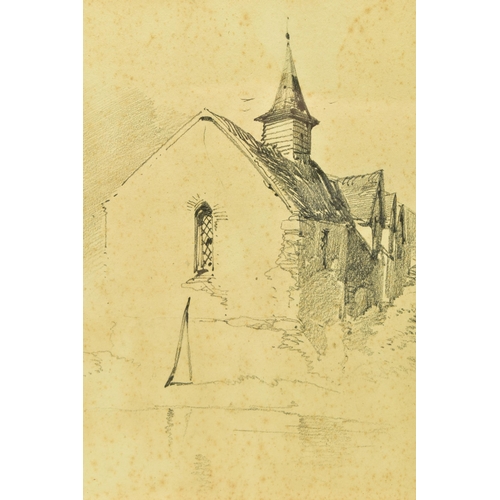 307 - HENRY BRIGHT (1814-1874) SKETCH OF A CHURCH, a study of a church, signed and indistinctly dated lowe... 