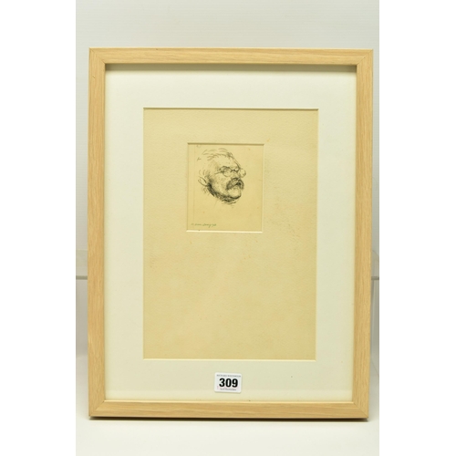 309 - WILLIAM DRING (1904-1990) PORTRAIT SKETCH, a  sketch of a male figure with a moustache and wearing g... 