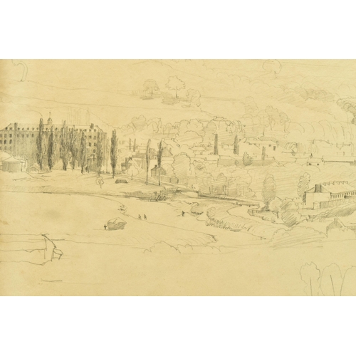 311 - CORNELIUS VARLEY (1781-1873) 'TIVERTON', a sketch of a Devon landscape with industrial buildings, si... 