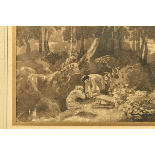 315 - WILLIAM HAVELL (1782-1857) FIGURES IN A WOODLAND GLADE, signed bottom left, ink wash on paper, appro... 