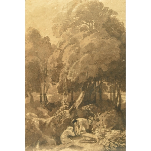 315 - WILLIAM HAVELL (1782-1857) FIGURES IN A WOODLAND GLADE, signed bottom left, ink wash on paper, appro... 