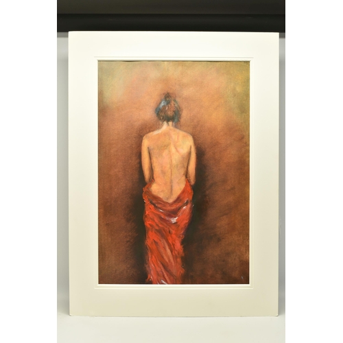 333 - ATTRIBUTED TO HELEN McCHESNEY (BRITISH CONTEMPORARY) A FEMALE FIGURE STUDY, a view from behind of a ... 