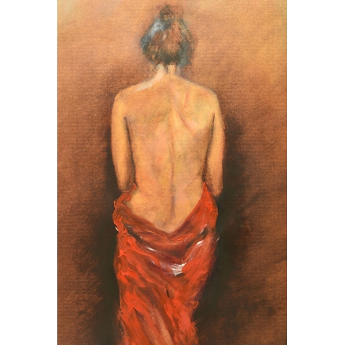 333 - ATTRIBUTED TO HELEN McCHESNEY (BRITISH CONTEMPORARY) A FEMALE FIGURE STUDY, a view from behind of a ... 