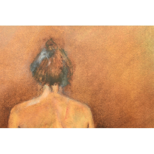 333 - ATTRIBUTED TO HELEN McCHESNEY (BRITISH CONTEMPORARY) A FEMALE FIGURE STUDY, a view from behind of a ... 