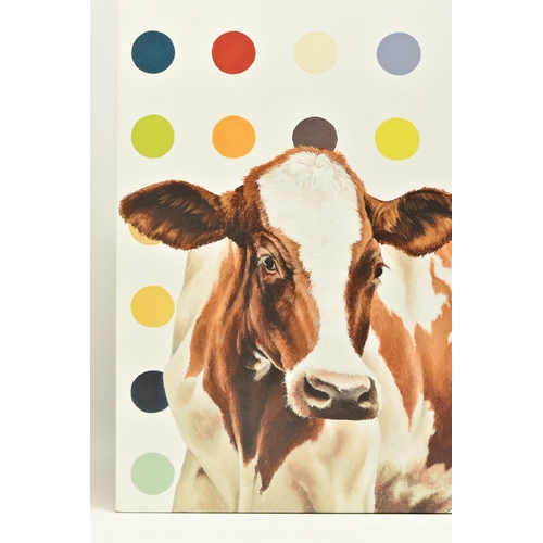 338 - HAYLEY GOODHEAD (BRITISH CONTEMPORARY) 'DAMIEN'S HERD', a limited edition box canvas print depicting... 