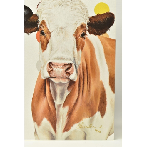 338 - HAYLEY GOODHEAD (BRITISH CONTEMPORARY) 'DAMIEN'S HERD', a limited edition box canvas print depicting... 