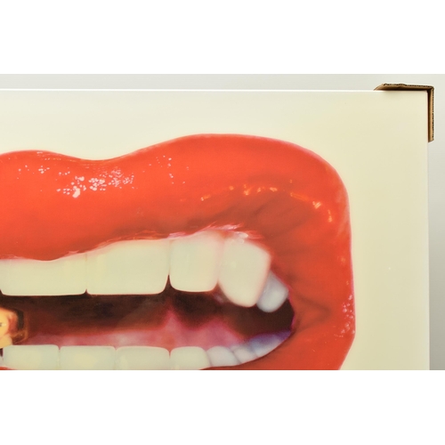 339 - RORY HANCOCK (WELSH 1987) 'ROCK CANDY', a signed limited edition box canvas print of a mouth and a d... 