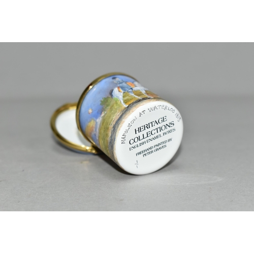 346 - A PETER GRAVES (HERITAGE COLLECTIONS ENGLISH ENAMEL BOXES) CYLINDRICAL BOX WITH HINGED COVER, hand p... 