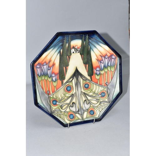 348 - A MOORCROFT POTTERY LIMITED EDITION OCTAGONAL PLATE, decorated in the Eventide House - The Gate patt... 