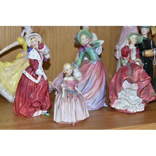 352 - EIGHT ROYAL DOULTON AND COALPORT FIGURINES, comprising Coalport Ladies of Fashion 'Harmony', Royal D... 