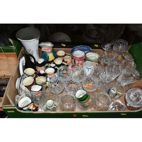 361 - THREE BOXES OF GLASSWARE, CERAMICS AND FLATWARE, to include a collection of  Lancaster Sandland mini... 