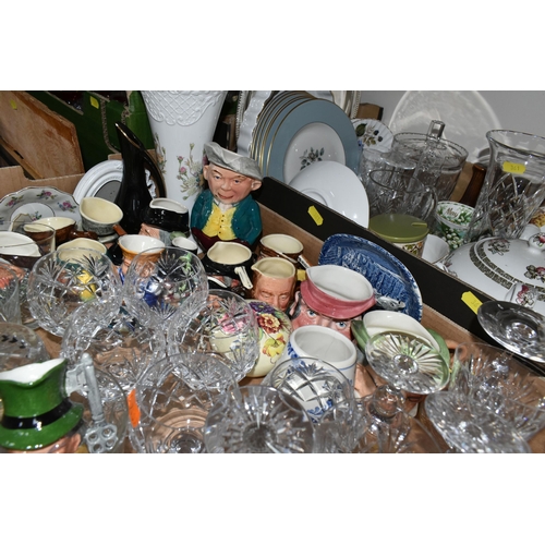 361 - THREE BOXES OF GLASSWARE, CERAMICS AND FLATWARE, to include a collection of  Lancaster Sandland mini... 