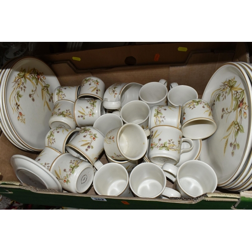 362 - FOUR BOXES OF MARKS & SPENCER HARVEST 1418 PATTERN DINNERWARE, to include dinner plates, cups, sauce... 