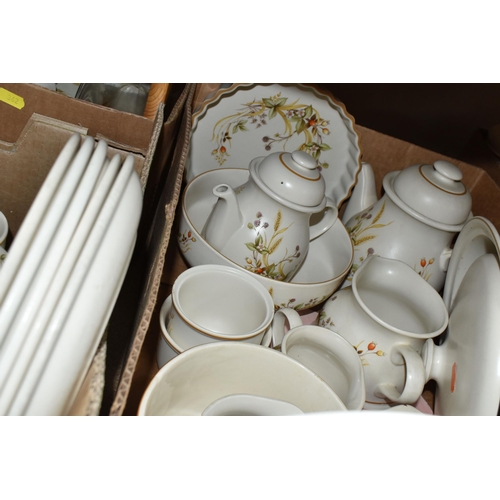 362 - FOUR BOXES OF MARKS & SPENCER HARVEST 1418 PATTERN DINNERWARE, to include dinner plates, cups, sauce... 