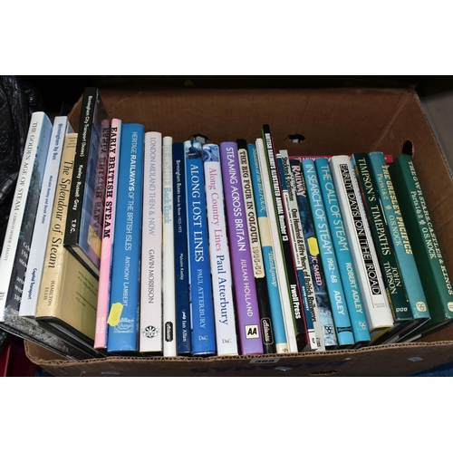 365 - TWO BOXES OF BOOKS, to include approximately seventy five hardback mostly subjects relating to steam... 