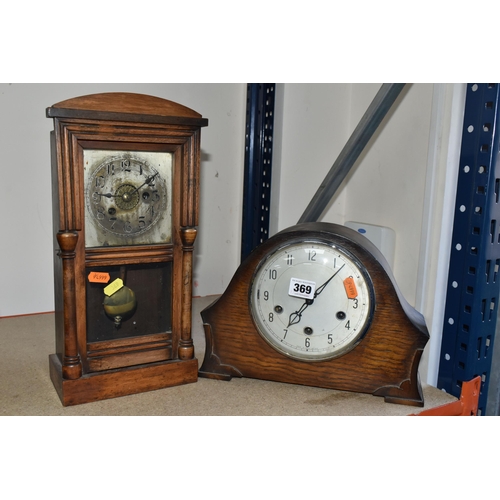 369 - A SMITHS OAK CASED MANTEL CLOCK, 1930's design together with an early 20th century  bracket clock (2... 