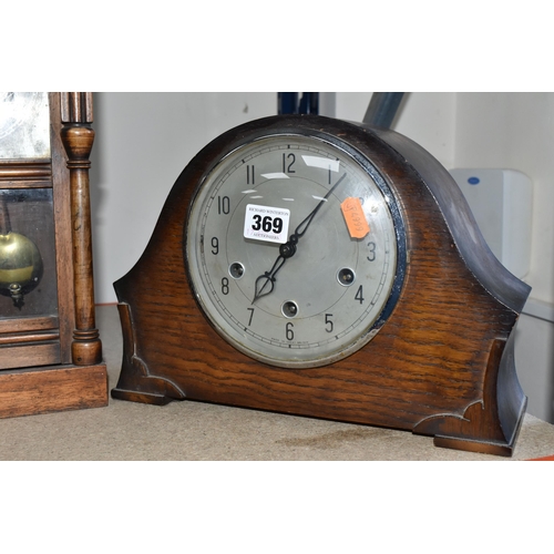 369 - A SMITHS OAK CASED MANTEL CLOCK, 1930's design together with an early 20th century  bracket clock (2... 