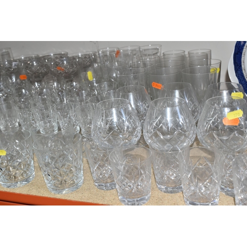 370 - A LARGE QUANTITY OF CUT GLASS, comprising six Edinburgh Crystal wine glasses, six cross cut stemmed ... 