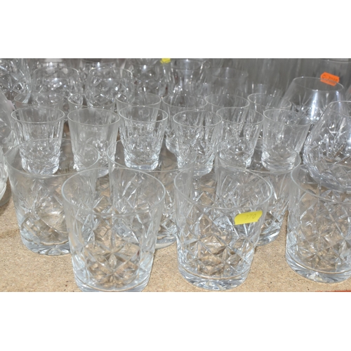 370 - A LARGE QUANTITY OF CUT GLASS, comprising six Edinburgh Crystal wine glasses, six cross cut stemmed ... 