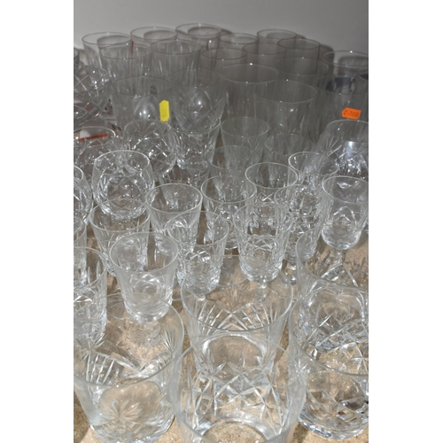 370 - A LARGE QUANTITY OF CUT GLASS, comprising six Edinburgh Crystal wine glasses, six cross cut stemmed ... 