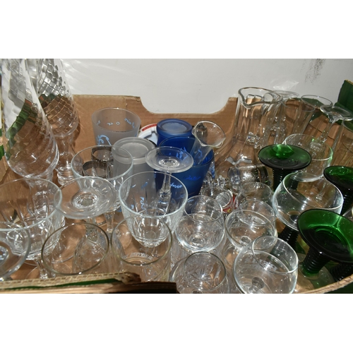 374 - FOUR BOXES OF ASSORTED ORNAMENTS AND GLASSWARE, to include kitchenware, a boxed paper knife, two ser... 