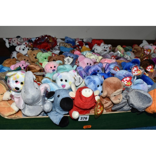 376 - THREE BOXES OF TY BEANIE BABY BEARS AND OTHER ANIMALS, to include approximately one hundred and fift... 