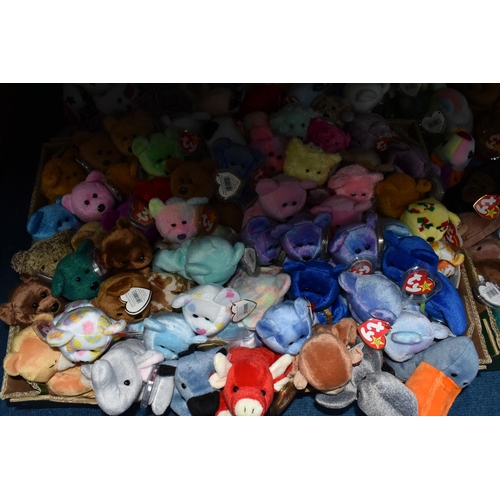 376 - THREE BOXES OF TY BEANIE BABY BEARS AND OTHER ANIMALS, to include approximately one hundred and fift... 