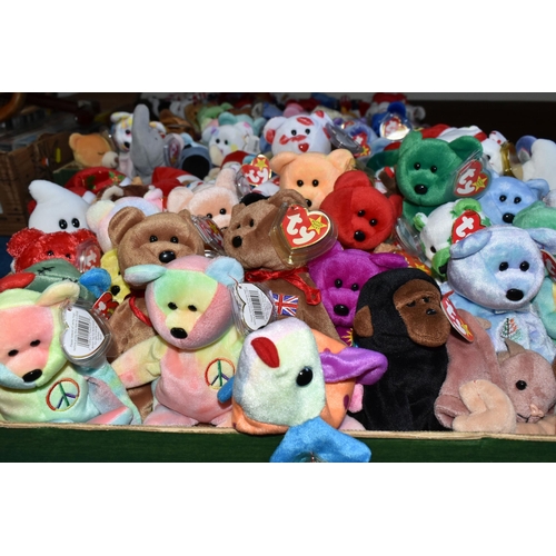 376 - THREE BOXES OF TY BEANIE BABY BEARS AND OTHER ANIMALS, to include approximately one hundred and fift... 