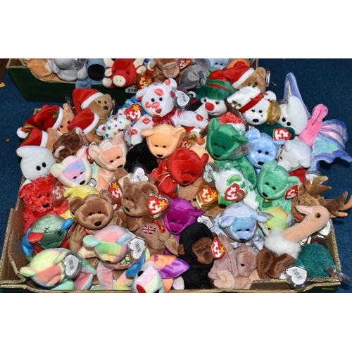 376 - THREE BOXES OF TY BEANIE BABY BEARS AND OTHER ANIMALS, to include approximately one hundred and fift... 