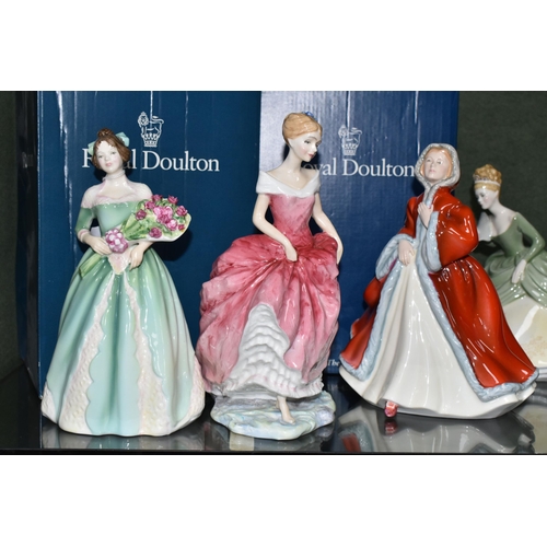 379 - FOUR ROYAL DOULTON FIGURINES, comprising Happy Birthday HN3660 (tiny chip to petal), Summer's Day HN... 