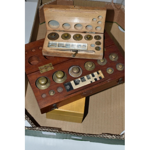 424 - One Box containing three wooden boxed sets of Laboratory Weights, one from Baird & Tatlock (1 box)