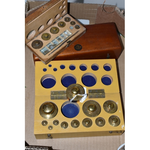 424 - One Box containing three wooden boxed sets of Laboratory Weights, one from Baird & Tatlock (1 box)