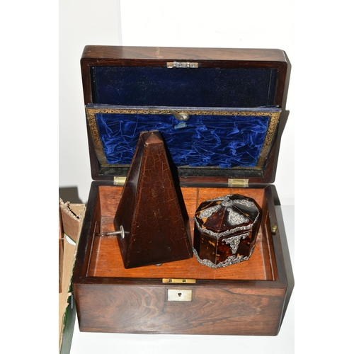 426 - A LATE VICTORIAN SHAPED OCTAGONAL TORTOISESHELL AND SILVER MOUNTED TEA CADDY, A 20TH CENTURY MAELZEL... 