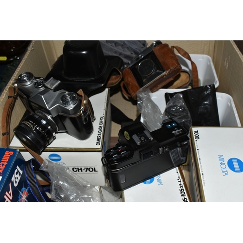 430 - ONE BOX OF CAMERAS AND EQUIPMENT, to include a vintage Zenit -E camera in original black leather cas... 