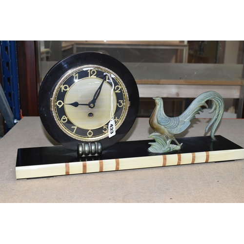 433 - A FRENCH ART DECO MANTEL CLOCK FEATURING A STYLISED PHEASANT, on a marble base (1) (Condition Report... 