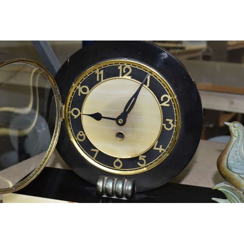 433 - A FRENCH ART DECO MANTEL CLOCK FEATURING A STYLISED PHEASANT, on a marble base (1) (Condition Report... 