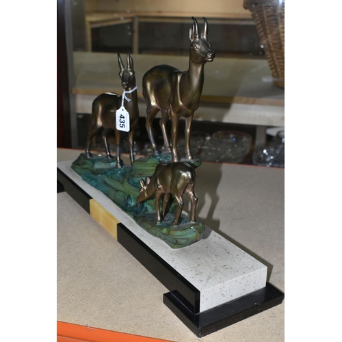 435 - A LARGE FRENCH ART DECO FIGURAL GROUP, of three deer on a hillside, cold painted metal on a black an... 