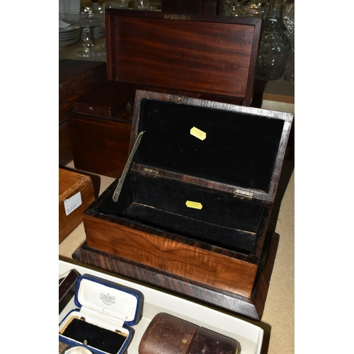 437 - A QUANTITY OF COLLECTABLES, LOCKS, KEYS, 19TH CENTURY TEA CADDY AND TWO OTHER WOODEN BOXES, includin... 