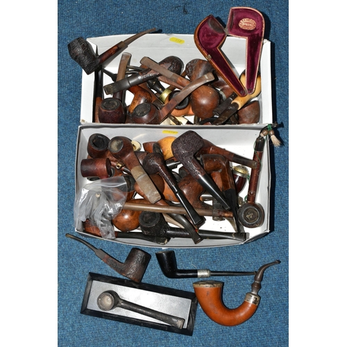 442 - TWO BOXES OF GENTLEMEN'S TOBACCO PIPES, approximately forty-six vintage and antique pipes to include... 