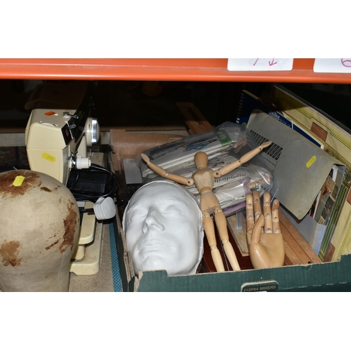 443 - ONE BOX OF HABERDASHERY AND ARTISTS EQUIPMENT, to include a new and unused cardboard Mr. Jacksons 'P... 